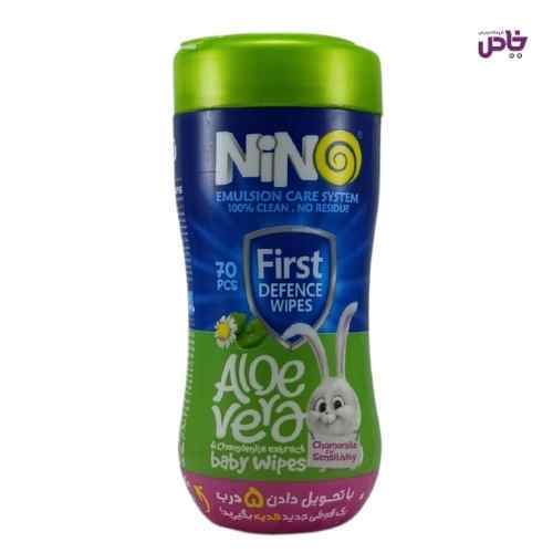 دستمال مرطوب کودک نينو 70 برگ قوطي بدون اسانس