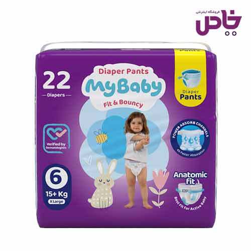 پوشک شورتي ماي بيبي کانالدار سايز 6 بسته 22 عددي